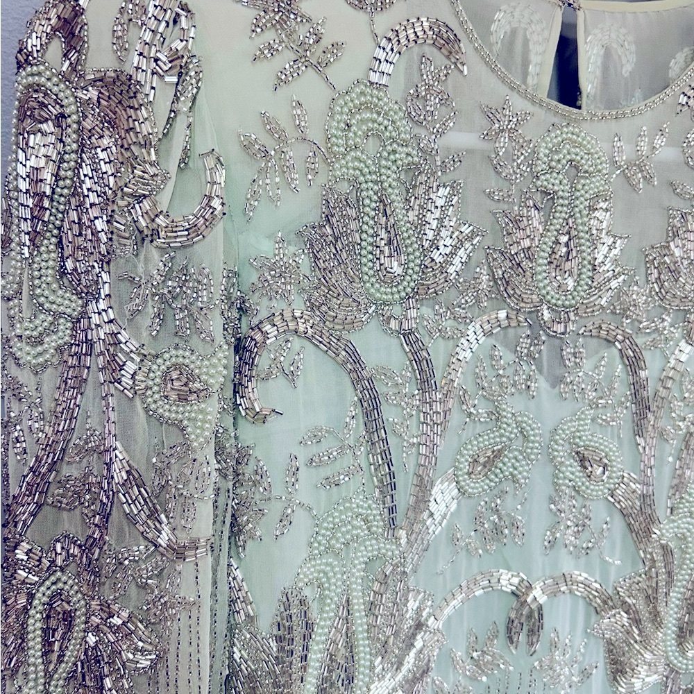 ❌SOLD He-Ro Industries |Vintage 100% Silk Mint Green Fancy Beaded Dress Size 10 - Picture 6 of 16
